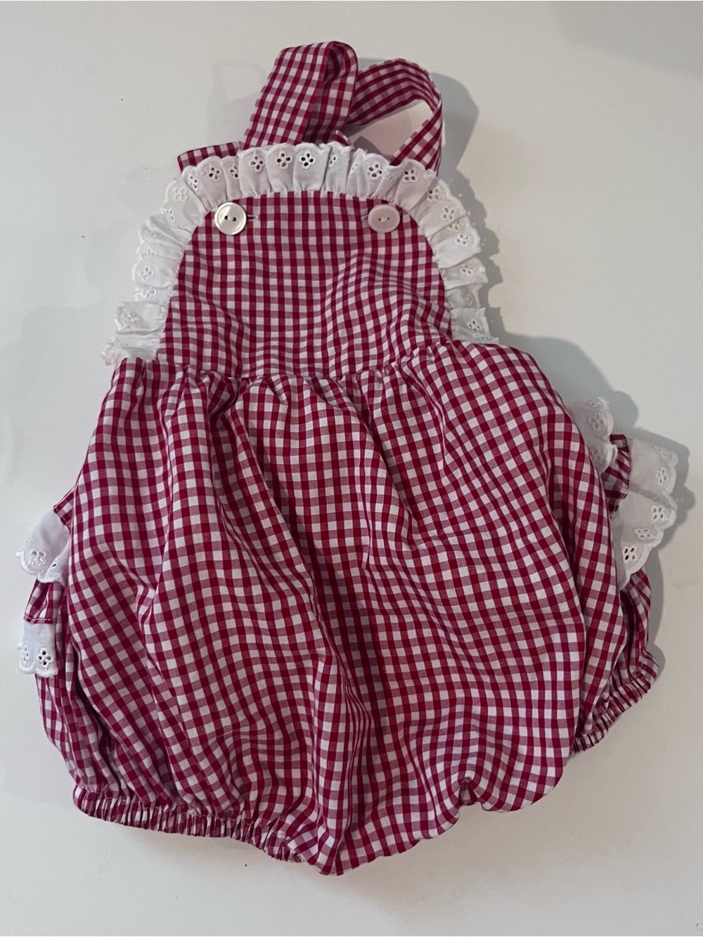 Remember Nguyen Baby Girl Red And White Gingham Bubble Ruffle On Bottom 9m Lace